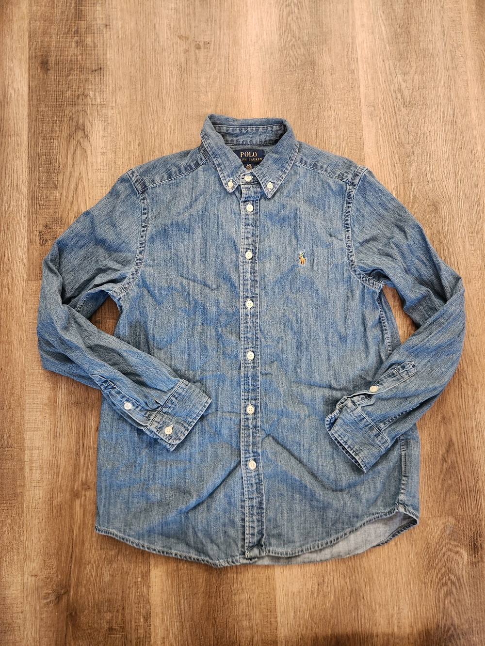 Polo Ralph Lauren Boys Large 14/16 Denim button up shirt Full Color Pony Cotton